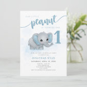 Blauwe Olifant Onze Kleine Pinda Eerste Verjaardag Kaart (Staand voorkant)