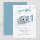 Blauwe Olifant Onze Kleine Pinda Eerste Verjaardag Kaart (Voorkant / Achterkant)