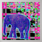 Blauwe olifant op roze speldenachtergrond Poster (Voorkant)