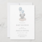 Blauwe Olifant op Witte Wolken Baby Shower Uitnodi Kaart (Voorkant)
