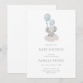 Blauwe Olifant op Witte Wolken Baby Shower Uitnodi Kaart (Voorkant / Achterkant)