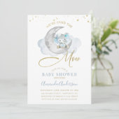 Blauwe olifant over het Baby shower Moon Kaart (Staand voorkant)