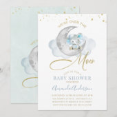 Blauwe olifant over het Baby shower Moon Kaart (Voorkant / Achterkant)