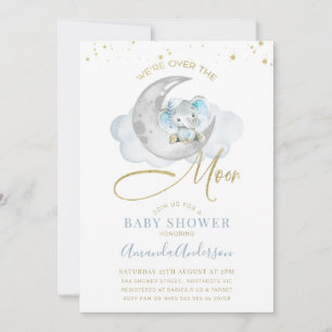Blauwe olifant over het Baby shower Moon Kaart