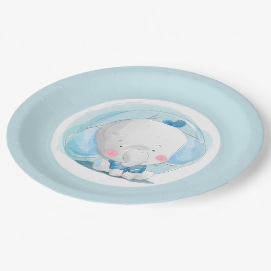 Blauwe olifant papieren bordje (Gekanteld)