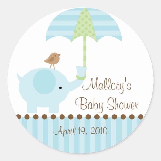 Blauwe Olifant Paraplu Baby shower Sticker (Voorkant)