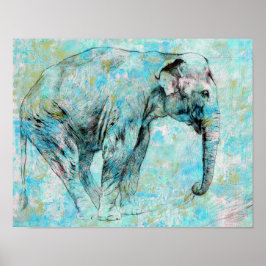 Blauwe olifant poster