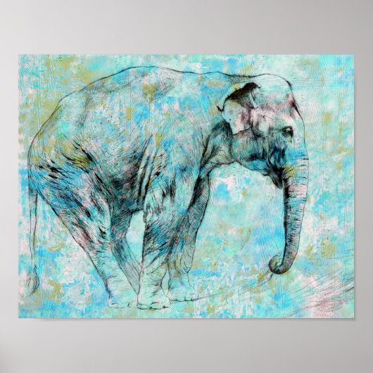 Blauwe olifant poster (Voorkant)