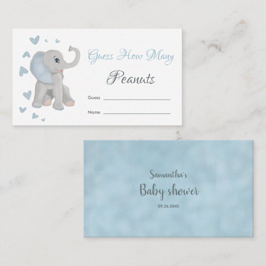 Blauwe olifant raad hoeveel Baby shower pinda's Informatiekaartje (Voorkant / Achterkant)