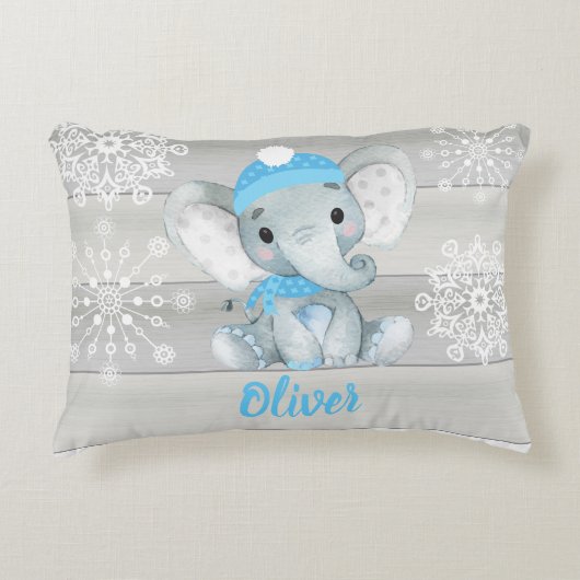 Blauwe olifant sneeuwvlok grijs Aangepaste naam Ku Accent Kussen (Voorkant)