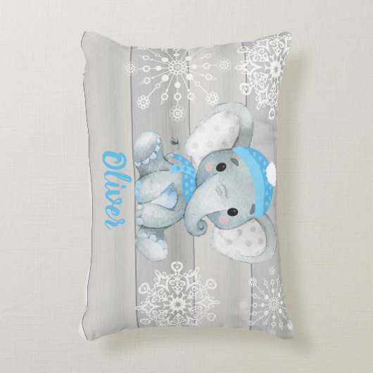 Blauwe olifant sneeuwvlok grijs Aangepaste naam Ku Accent Kussen (Voorkant(Verticaal))
