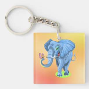 Blauwe olifant speelt met Butterfly-63636 Sleutelhanger