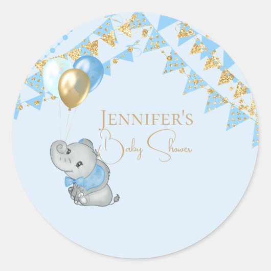 Blauwe Olifant Sticker Baby Shower Favoren (Voorkant)