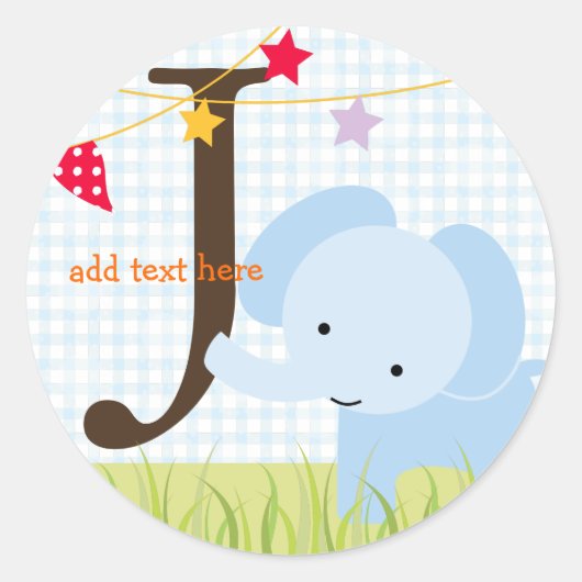 Blauwe Olifant stickers/voeg monogram toe Ronde Sticker (Voorkant)