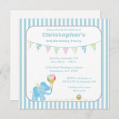 Blauwe olifant streept uitnodiging voor verjaardag (Voorkant / Achterkant)