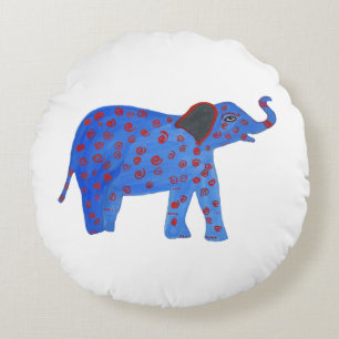 Blauwe Olifant Tekening Ronde gooi kussen