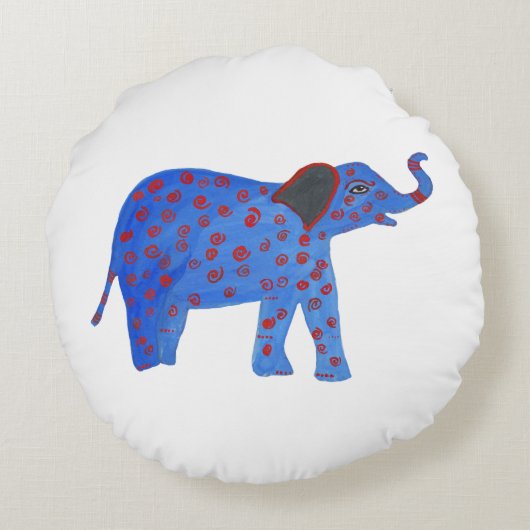 Blauwe Olifant Tekening Ronde gooi kussen (Achterkant)