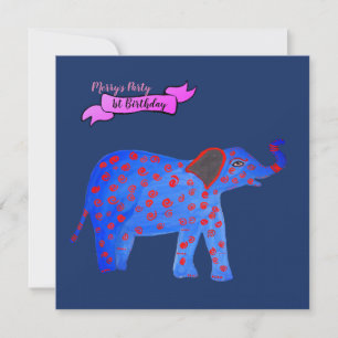 Blauwe Olifant Tekening Uitnodiging Franse Bulldog