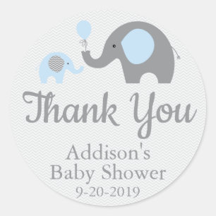 Blauwe olifant thema Baby shower Stickers, Circle Ronde Sticker