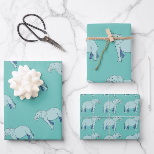 Blauwe olifant Turquoise Wrapping Paper Sheets (Voorkant)