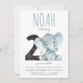 Blauwe olifant tweede verjaardag uitnodiging (Voorkant)