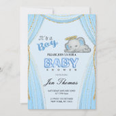 Blauwe Olifant Uitnodiging Baby Borrel (Voorkant)