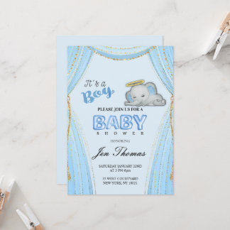 Blauwe Olifant Uitnodiging Baby Borrel