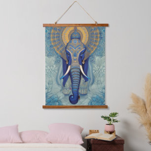 Blauwe olifant wandtapijt hangend wandkleed
