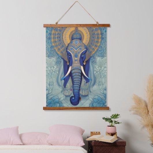 Blauwe olifant wandtapijt hangend wandkleed (Slaapkamer)