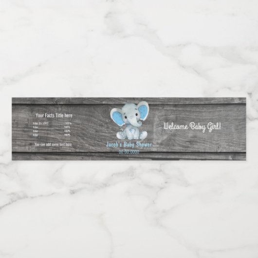 Blauwe Olifant water flesetiket voor jongen Waterfles Etiket (Enkel label)