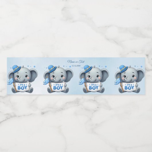 Blauwe olifant waterfles etiket (Enkel label)