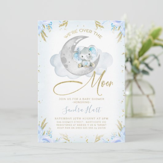 Blauwe olifant we zijn over het Baby shower van de Kaart (Staand voorkant)