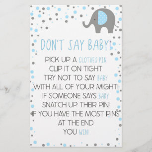 Blauwe olifant zeg geen Baby shower spel Briefpapier