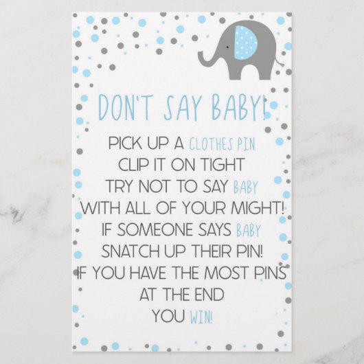 Blauwe olifant zeg geen Baby shower spel Briefpapier (Voorkant)