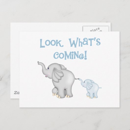 Blauwe olifant zwangerschap aankondigingskaart (Voorkant / Achterkant)