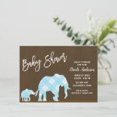 Blauwe olifanten bruin Trendy modern Baby shower Kaart (Staand voorkant)