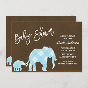 Blauwe olifanten bruin Trendy modern Baby shower Kaart