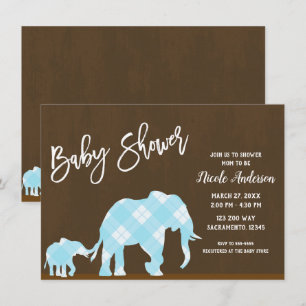 Blauwe Olifanten Bruine Trendy Moderne Baby Shower Kaart