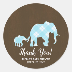 Blauwe Olifanten Bruine Trendy Moderne Baby Shower Ronde Sticker