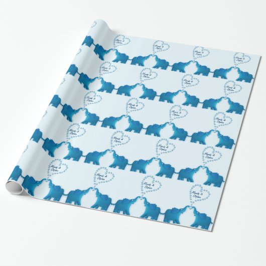 blauwe olifanten cadeaupapier (Uitgerold)