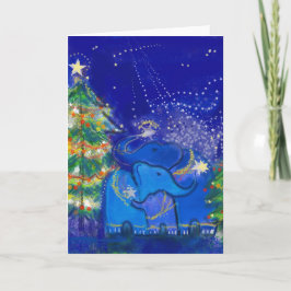 Blauwe olifanten en kerstboom feestdagen kaart