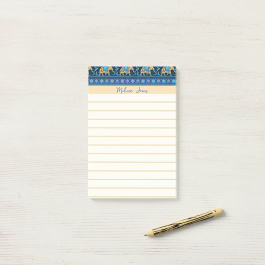 Blauwe olifanten gepersonaliseerd post-it® notes (Op bureau)