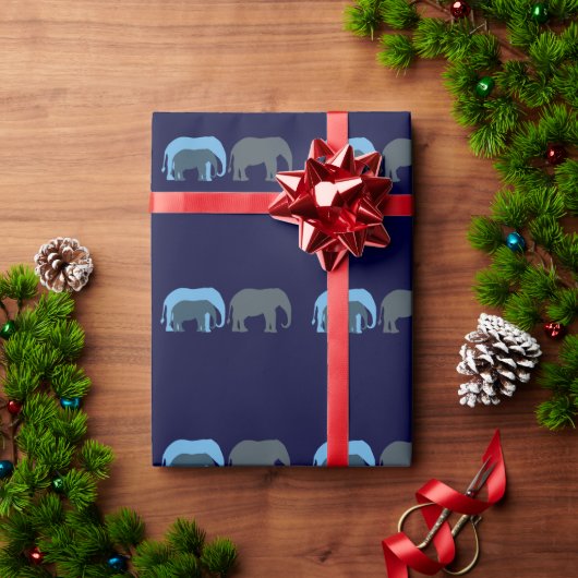 Blauwe Olifanten Inpakpapier (Feestdagen Geschenken)
