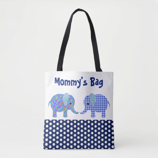 Blauwe olifanten met Navy Blue Polka Dots Block Tote Bag (Voorkant)