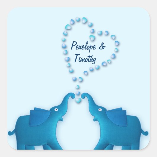 blauwe olifanten vierkante sticker (Voorkant)