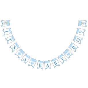 Blauwe olifantenjongen Baby shower Het is een jong Vlaggetjes