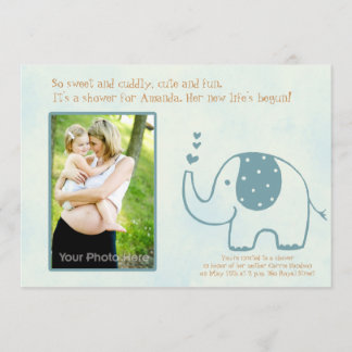 Blauwe olifantenuitnodiging voor baby shower kaart