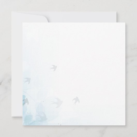 Blauwe olijfgroene blaadvogels trouwuitnodiging kaart (Achterkant)