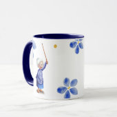 Blauwe oma aquarel bloem 80ste verjaardag  mok (Voorkant links)