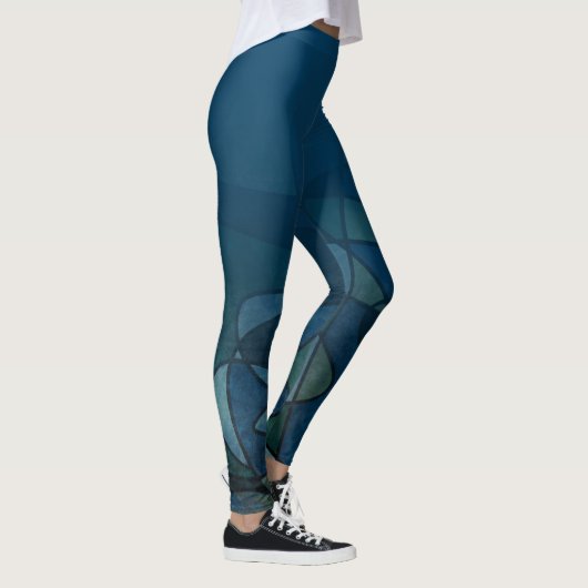 Blauwe Ombre boven Groene Blauwgroen Blauwe Abstra Leggings (Rechts)